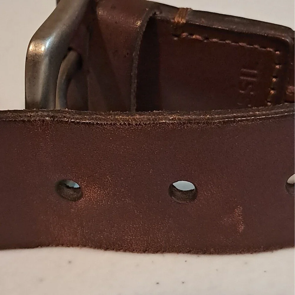 Leather Mens Fossil Theo Belt Double Stitch Design  36